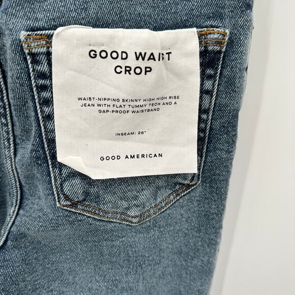 GOOD AMERICAN NWT Good Waist Chew Hem Cropped Jeans In Blue799 // 0 (25) - Picture 12 of 15